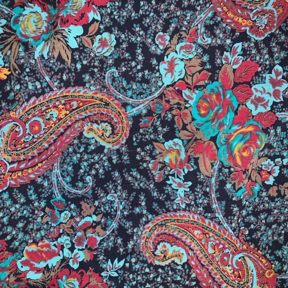 Hunt Club Floral Paisley midi corduroy pleated skirt teal blue burgundy size 10
